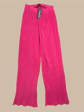 PrettyLittleThing Hot Pink Plisse High Waisted Wide Leg Coverup Pant Size 12 NWT